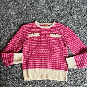 THML Pink and Cream Crew Neck Sweater